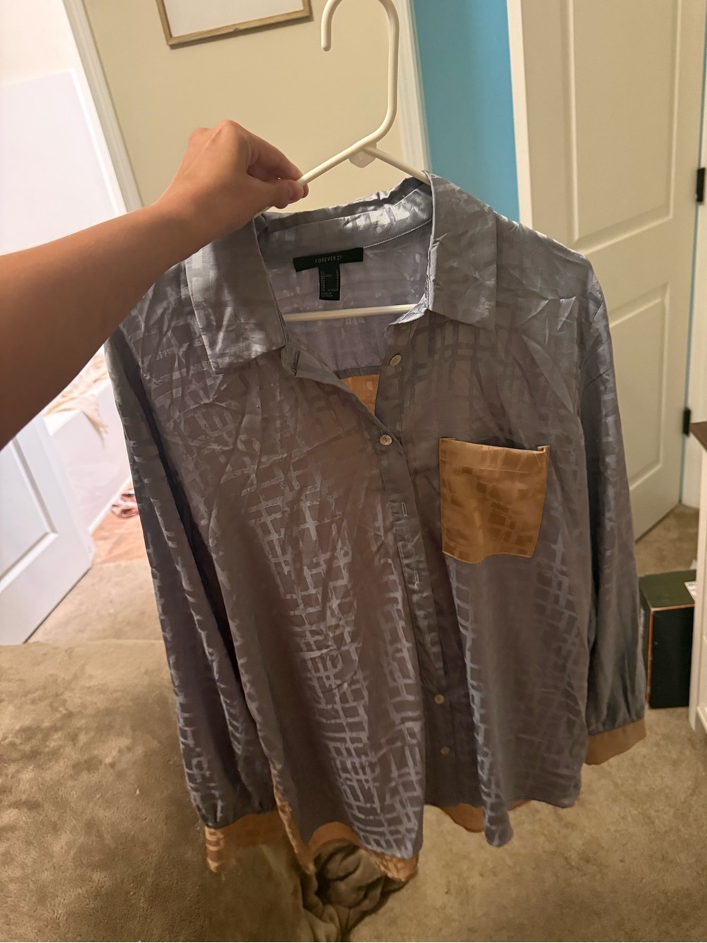 Forever 21 Light Blue Satin Button-Up Shirt